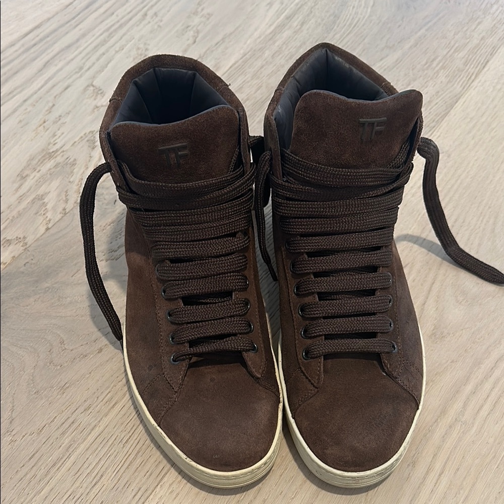 Tom Ford 8.5 Men's Suede Brown High-Top Sneakers